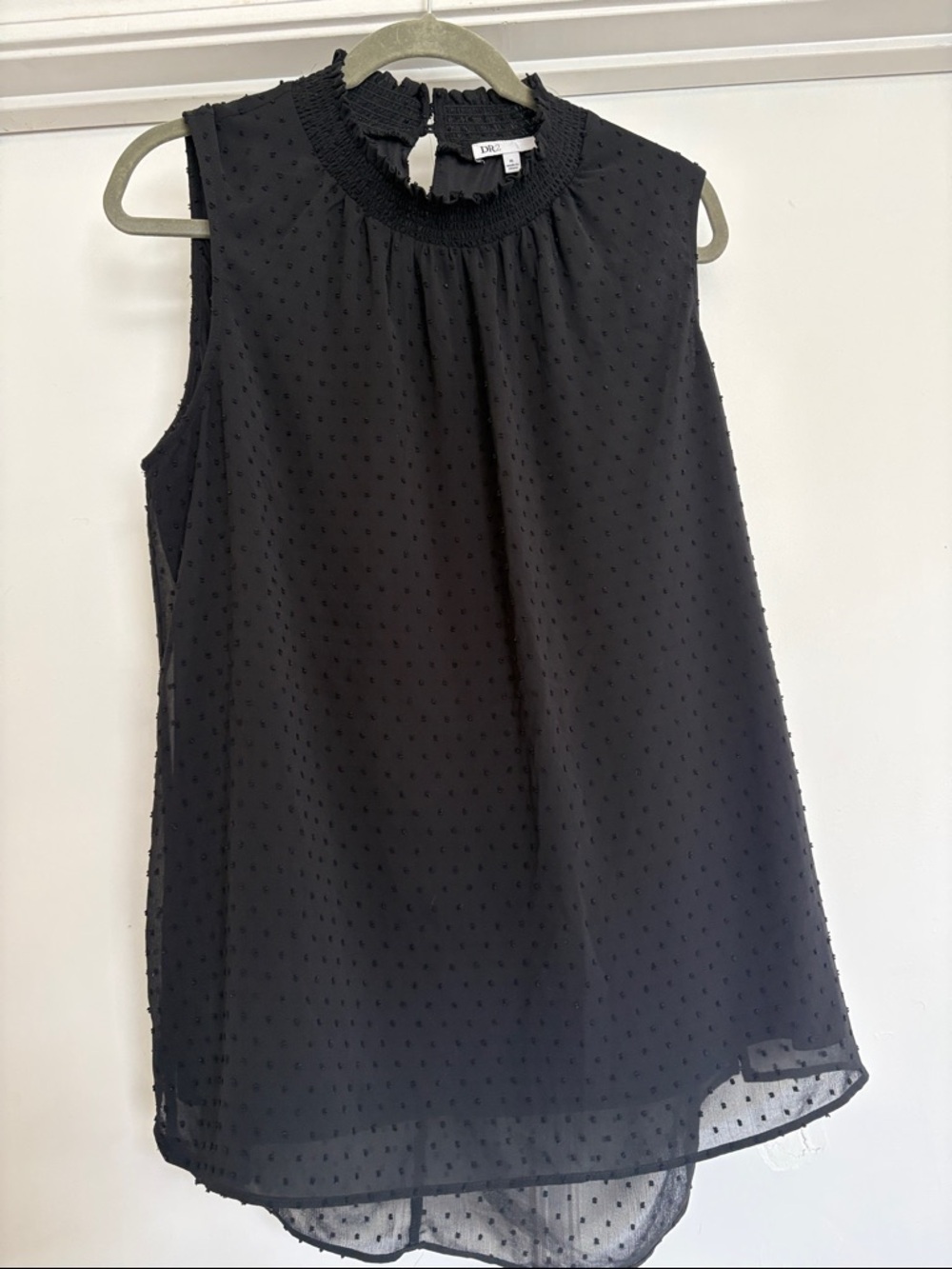 DR2 Black Swiss Dot Smocked Neck Sleeveless Camisole